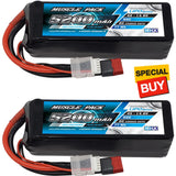 Two black LiPo battery packs with red DEANS connectors, 14.8V 5200mAh.