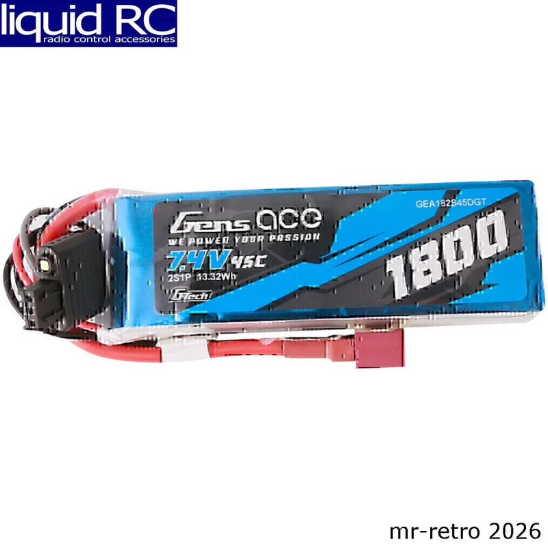 Gens Ace 182S45DGT 7.4v 1800mah 2s 45c G-Tech Smart Lipo: T-Plug Battery