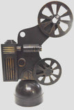 Vintage-style movie projector with two film reels, black metal body, tabletop decor