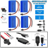 4PCS 7.4V 1500mAh Li-ion Battery 15C SM Plug Battery w/ USB for RC Car Boat USA