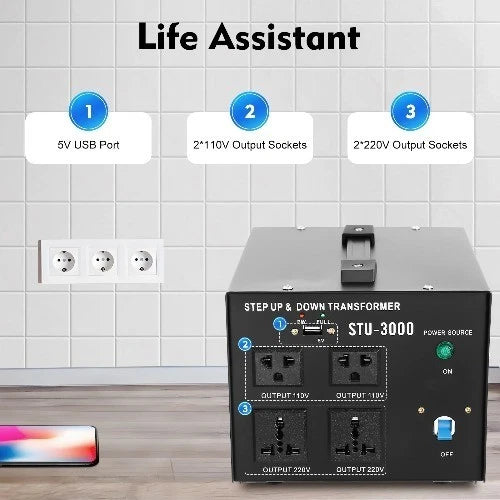 Converter STU-3000 Voltage Converter Transformer Input Voltage Selector