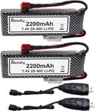 2pcs 7.4V 2200mAh Lipo Battery for 1/8 1/10 Scale WLTOYS 104001 124018 124019