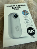 Portable body camera with 4K WiFi, mint gray, shown on retail box