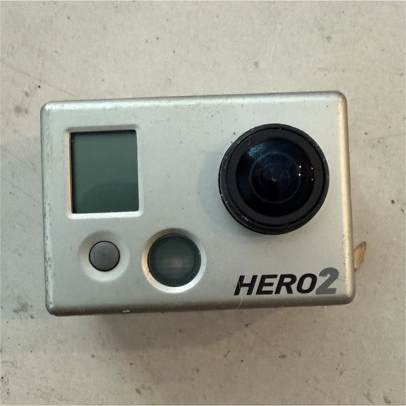 GoPro HERO2 action camera with silver housing, front screen window and lens