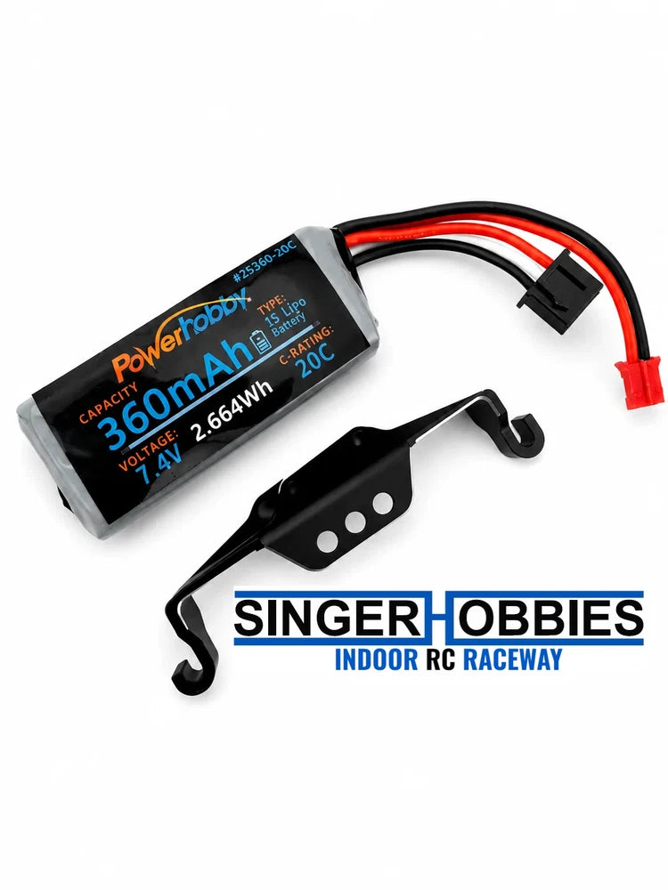 POWERHOBBY PHB7800 Axial SCX30 7.4V 2S 360mAh LiPo Battery + Aluminum Mount Battery