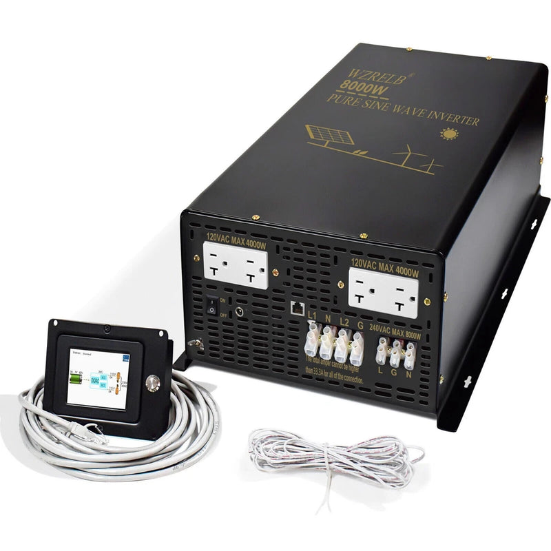 8000W Pure Sine Wave Split Phase Inverter 72V to 120V 240V Solar Wired Remote