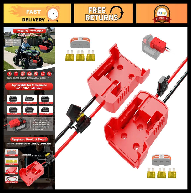 2-Pack Power Wheels Battery Adapter for Milwaukee M18 - DIY RC Car Converter, 12 Converter