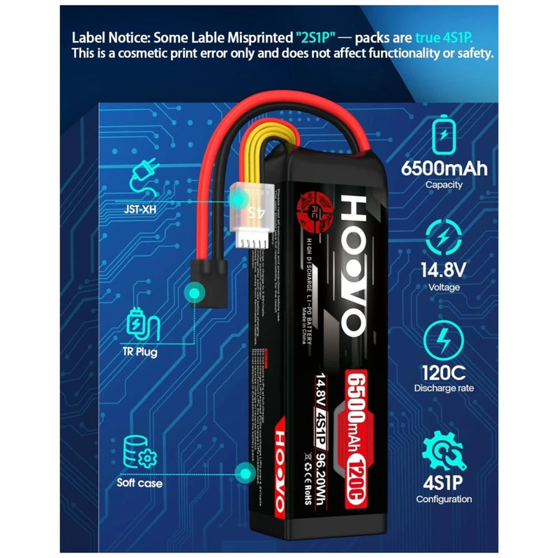 14.8V 6500mAh TR Plug Lipo Battery 2-Pack Battery