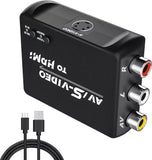 AV to HDMI converter with red, white, and yellow RCA audio/video ports