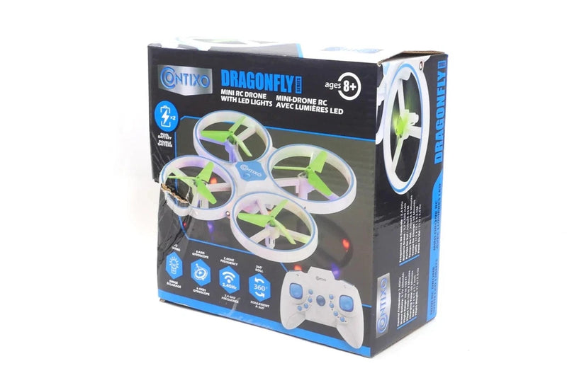 Contixo Dragonfly mini RC drone box with LED lights and controller