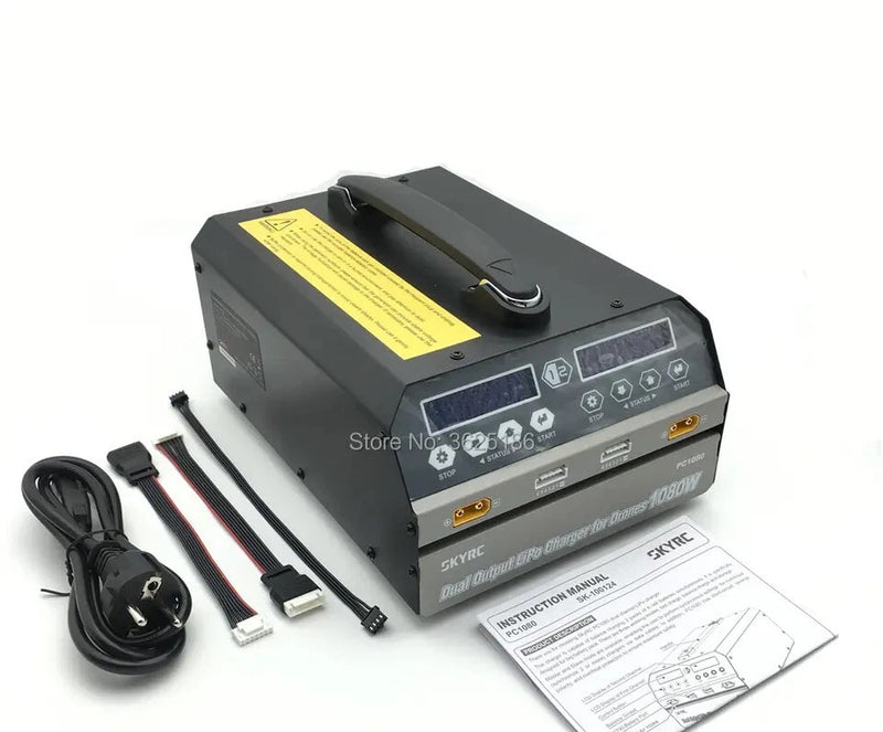 SKYRC dual-channel LiPo battery charger, 1080W, with cables and instruction manual