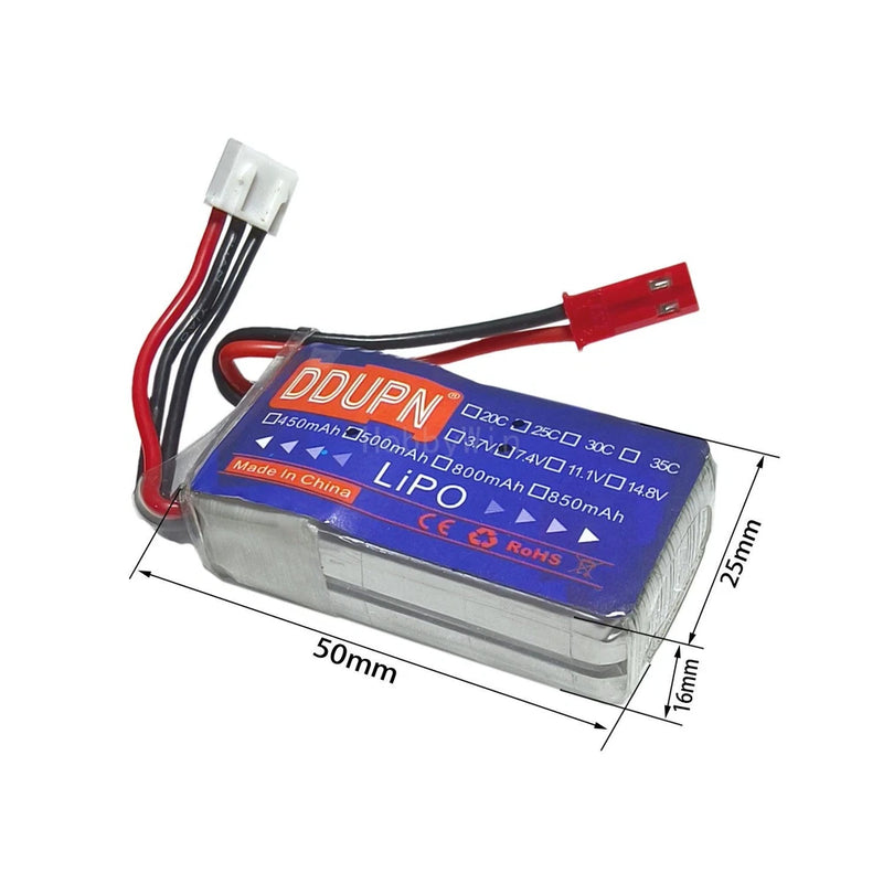 7.4V 2S 500mAh 25C LiPo Battery JST Plug for RC Airplane Helicopter Multirotor Battery