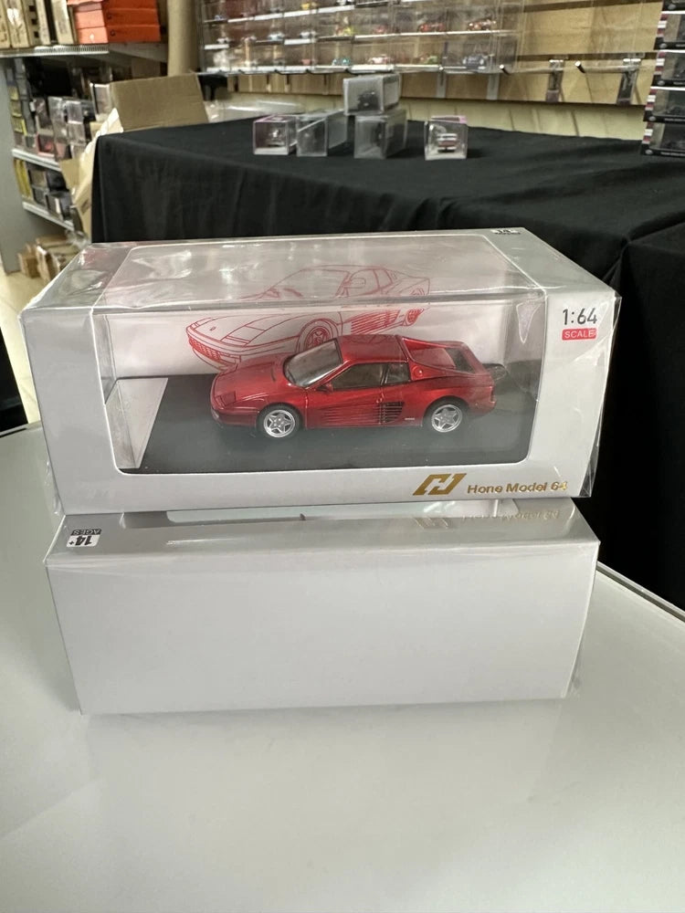 FERRARI TESTAROSSA TRANSPARENT RED REAR OPENS 1/64 DIECAST CAR BY HONE MODEL HM