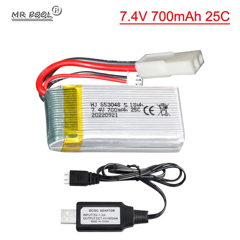 1Pcs 7.4V 700mAh 653048 25C Lipo Battery for Syma F1 Feilun FT007 FX059 FX176 RC