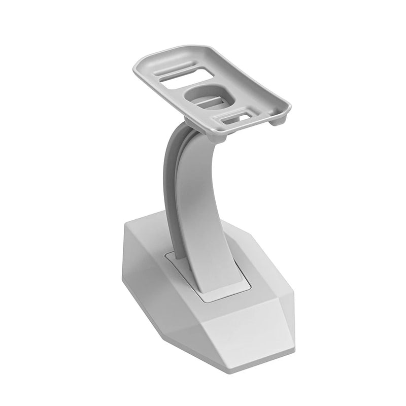 Light gray plastic drone desktop display stand with cradle and base