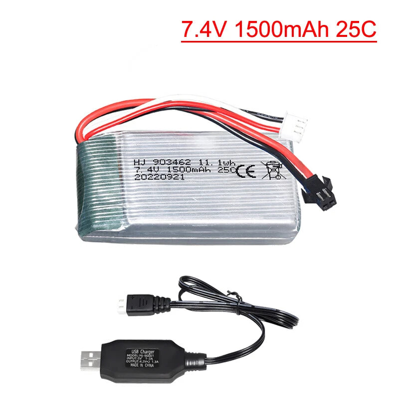 7.4v 1500mah Lipo Battery and USB For WLtoys 144001 V913 Q212G V912 V262 L959 RC