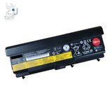 Black laptop battery with printed specs and connector