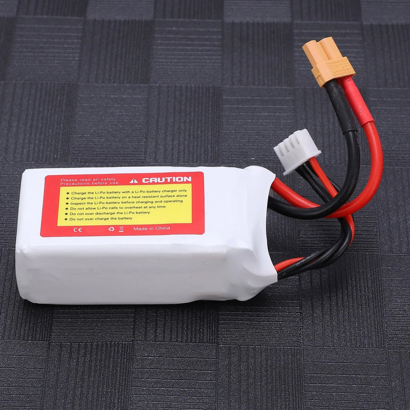 11.1V LiPo RC battery pack with label and red/black wire leads, compact pouch