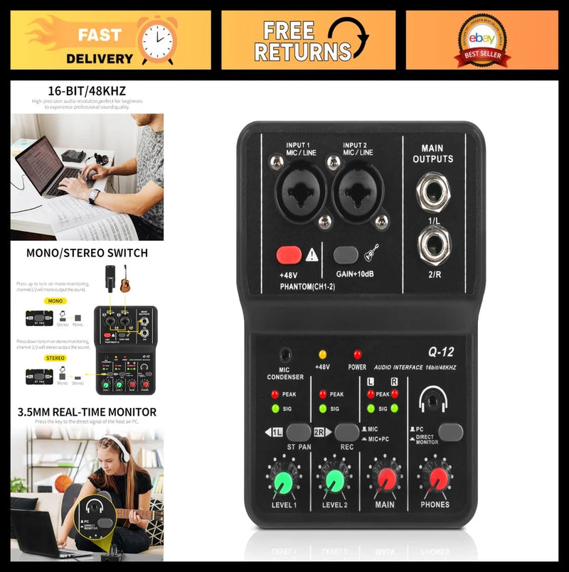 USB Audio Interface for PC - XLR & 3.5mm Mic Jack, Low Latency Sound Card, Recor