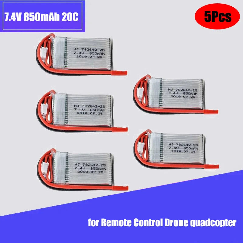 5 Pcs Battery 2s 7.4v 850mah 20c Jst Plug Connector For Rc parts Rechargeable