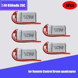 5 Pcs Battery 2s 7.4v 850mah 20c Jst Plug Connector For Rc parts Rechargeable