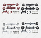 RC front/rear axle servo bridge set with wheel rims and hardware, red and black