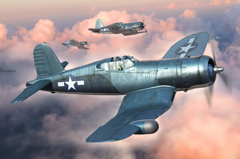 Gray and blue Vought F4U-2 Corsair 1/48 plastic model aircraft kit
