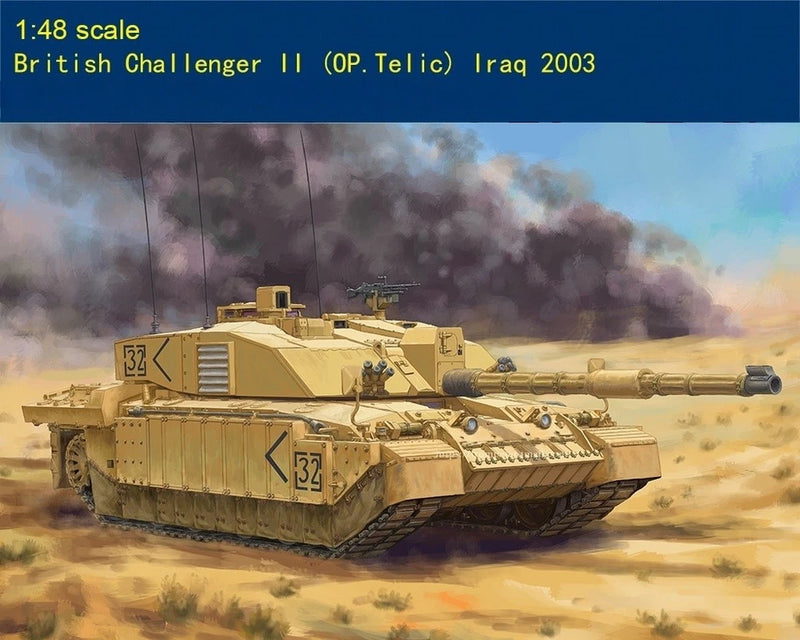 Khaki armored tank model with large cannon, tracks and turret detail, 1:48 scale