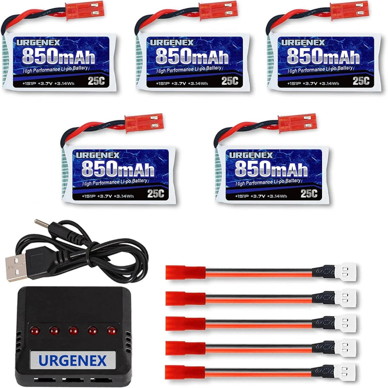 URGENEX 3.7V Lipo Battery 850mah Rechargeable with JST Plug X5 Charger...