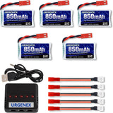 URGENEX 3.7V Lipo Battery 850mah Rechargeable with JST Plug X5 Charger...