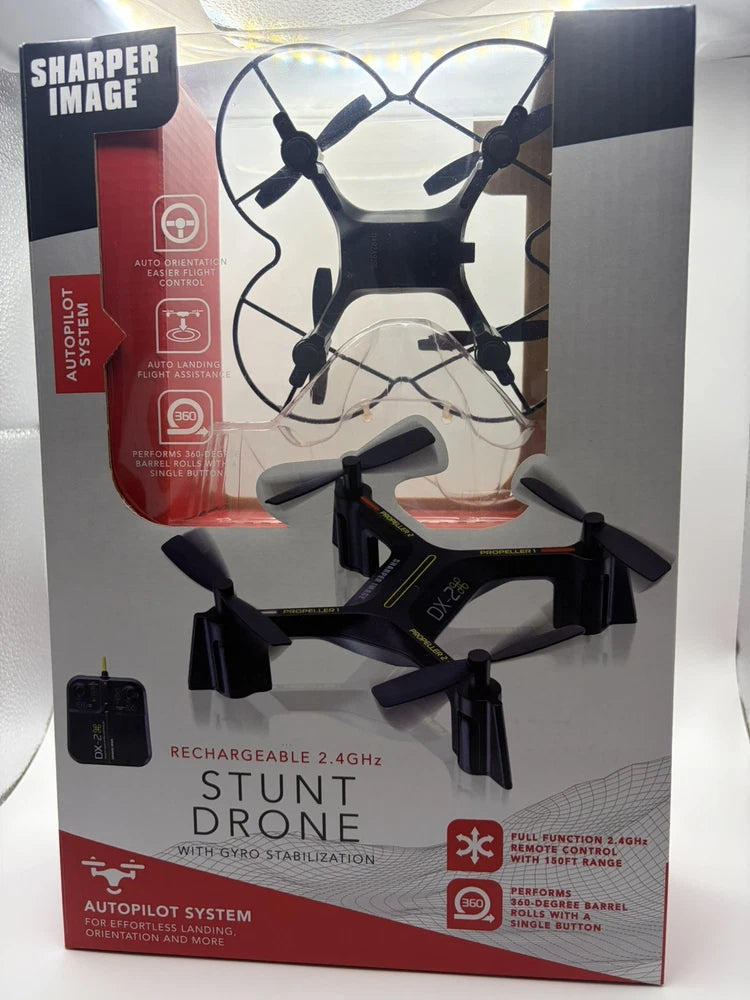 Stunt drone electric RC with four rotors, foldable arms, in retail box