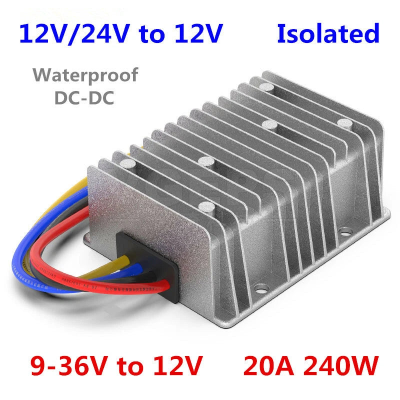 9-36V to 12V 20A 240W isolated Waterproof power converter 12V/24V to 12V DC-DC