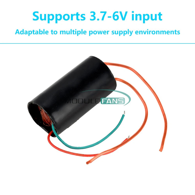 High-voltage pulse DC generator module with black cylinder and red/green leads