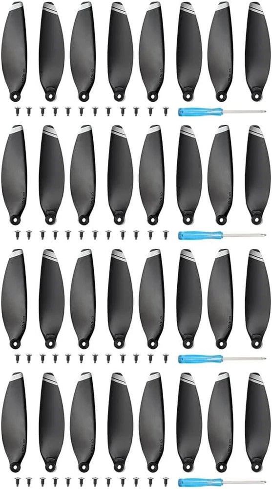 Set of black drone propellers with protective tips and mounting hubs, multipack for spare use