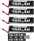 4 Pack 1S 3.8V 450mAh 80C Lipo Battery with PH2.0 Plug Compatible with S Free