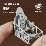 1/48 Hurricane Mk.II upgrade cockpit set, gray resin interior detail frame