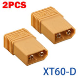 XT60-D male to T plug female adapter, 2-pack; tan housing with 3-pin connectors