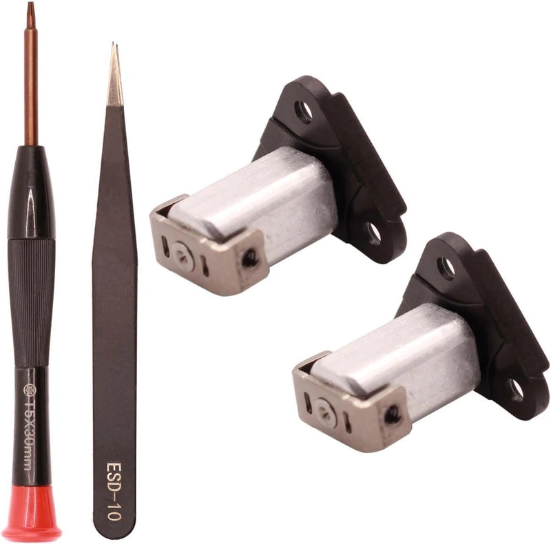 Two reinforced pivot hinges with silver arms and black mounting brackets