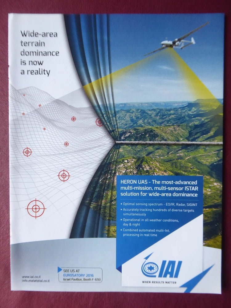 6/2016 PUB IAI ISRAEL DRONE HERON UAS MULTI SENSOR ISTAR ORIGINAL AD