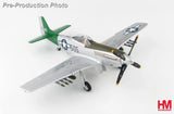 1:48 P-51D Mustang model aircraft with gray body and green wings, landing gear down