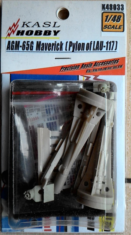 1/48 scale resin upgrade kit with AGM-65 pylon and LAU-117 launcher parts, in blister pack