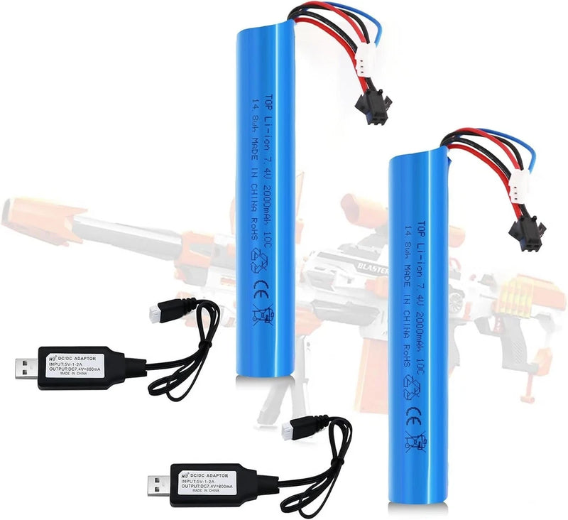 2 Pack 7.4V 2000mAh Battery Splatter Ball Gun Battery Pack Accessories Battery