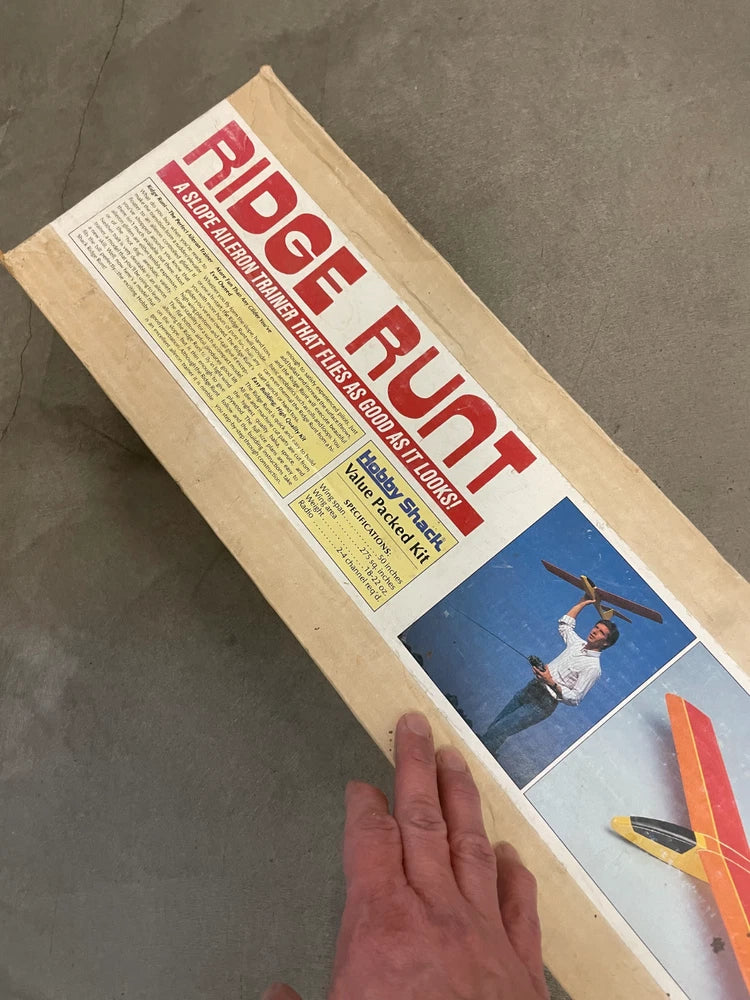 Vintage RC glider plane balsa wood model kit in box with instructions