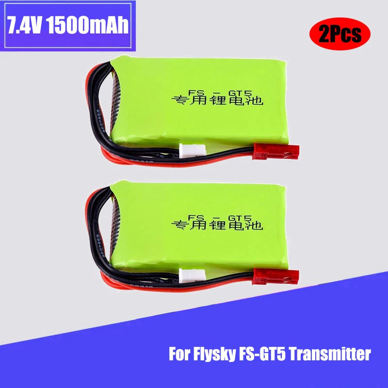 2Pcs 7.4v 1500mah 8C 2S Lipo Battery for Flysky FS-GT5 G7P Transmitter RC