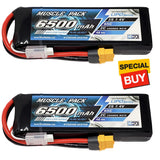 7.4V 6500mAh LiPo battery pack with red leads and XT60 yellow connector, black case