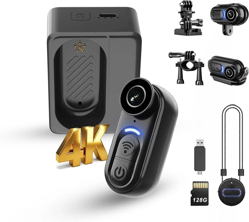 4K Mini Wearable Body Camera - 128GB Magnetic Thumb-Size Action Cam, 6-Axis Stab