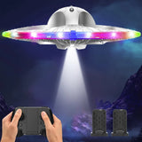 Multicolor LED foam UFO RC drone with hand controller and two battery modules