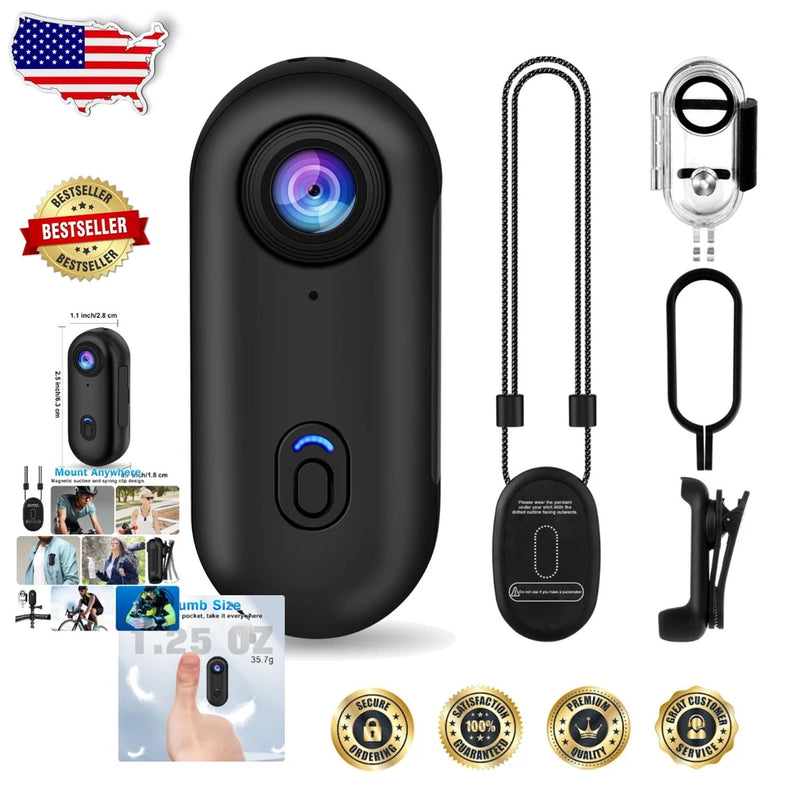 Ultra-Compact 4K POV Camera, Hands-Free Vlogging, 131ft Waterproof, 32GB Card