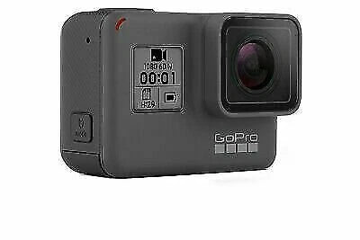 Black GoPro action camera with front screen and wide-angle lens