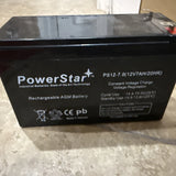 PowerStar 12V 7Ah SLA rechargeable AGM battery, black with printed specs label